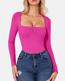 Square Neck Sculpting Bodysuit Second Skin Fit Seamless Thong