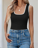 Camisetas sin mangas acanaladas de cuello cuadrado con bloques de color, ajustadas y casuales
