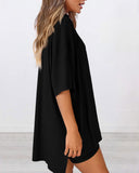 Summer Casual Oversized Lounge Set with Split Hem Shirts & Side Pocket Biker Shorts
