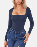 Square Neck Sculpting Bodysuit Second Skin Fit Seamless Thong