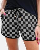 Checkered Drawstring Elastic Waist Casual Shorts with Pockets