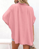 Blusa abotonada con cuello de pico, holgada y relajada