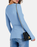 Women Full Length Long Sleeve Rib Knit Slim Fit Tops