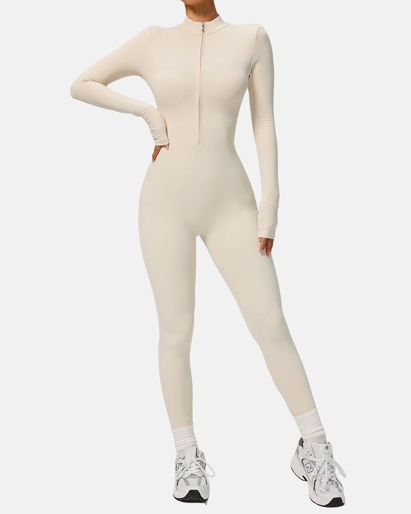 Women Zip Up Long Sleeve Workout Jumpsuit