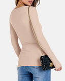 Women Full Length Long Sleeve Rib Knit Slim Fit Tops