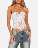 Lace Up Contrast Lace Corset Top Tummy Control Shapewear