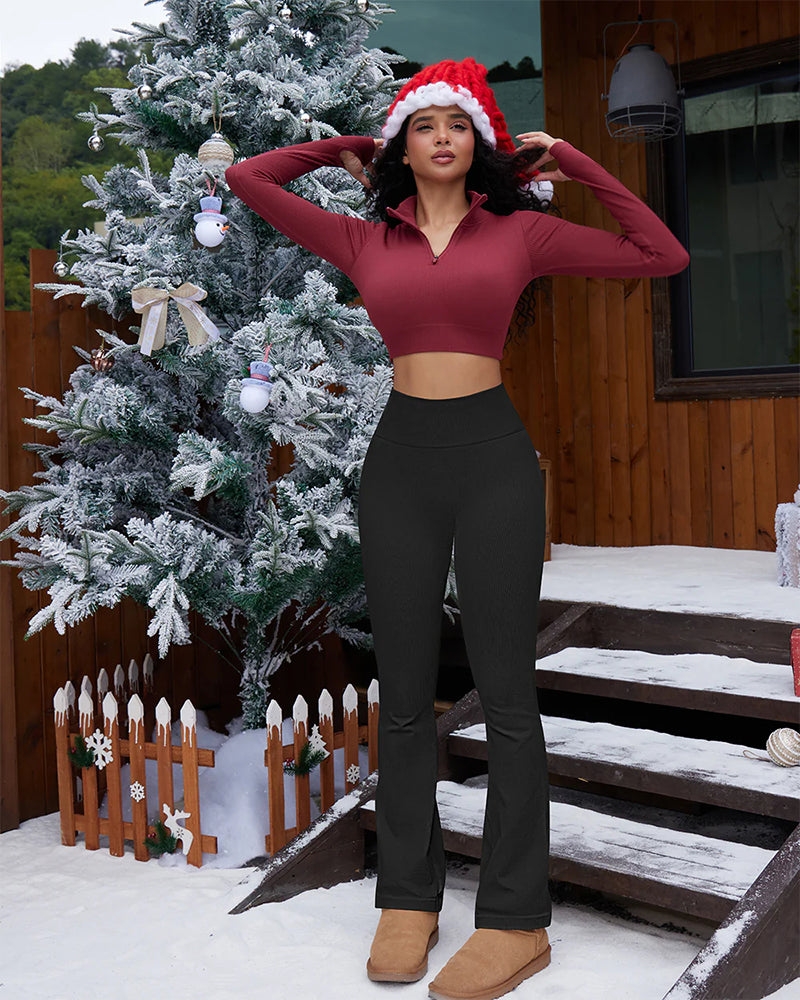 Ribbed Seamless High-Waist Flare Leggings