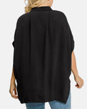 Blusa abotonada con cuello de pico, holgada y relajada