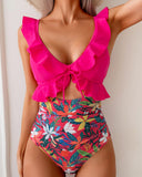 Traje de baño de una pieza con cuello en V y control de abdomen para mujer