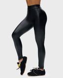 High Waist Fleece Stretch Artificial Leather PU Leather Leggings