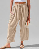 Pantalones harén de pernera ancha para mujer, informales, holgados, con cordón, para verano, con bolsillos