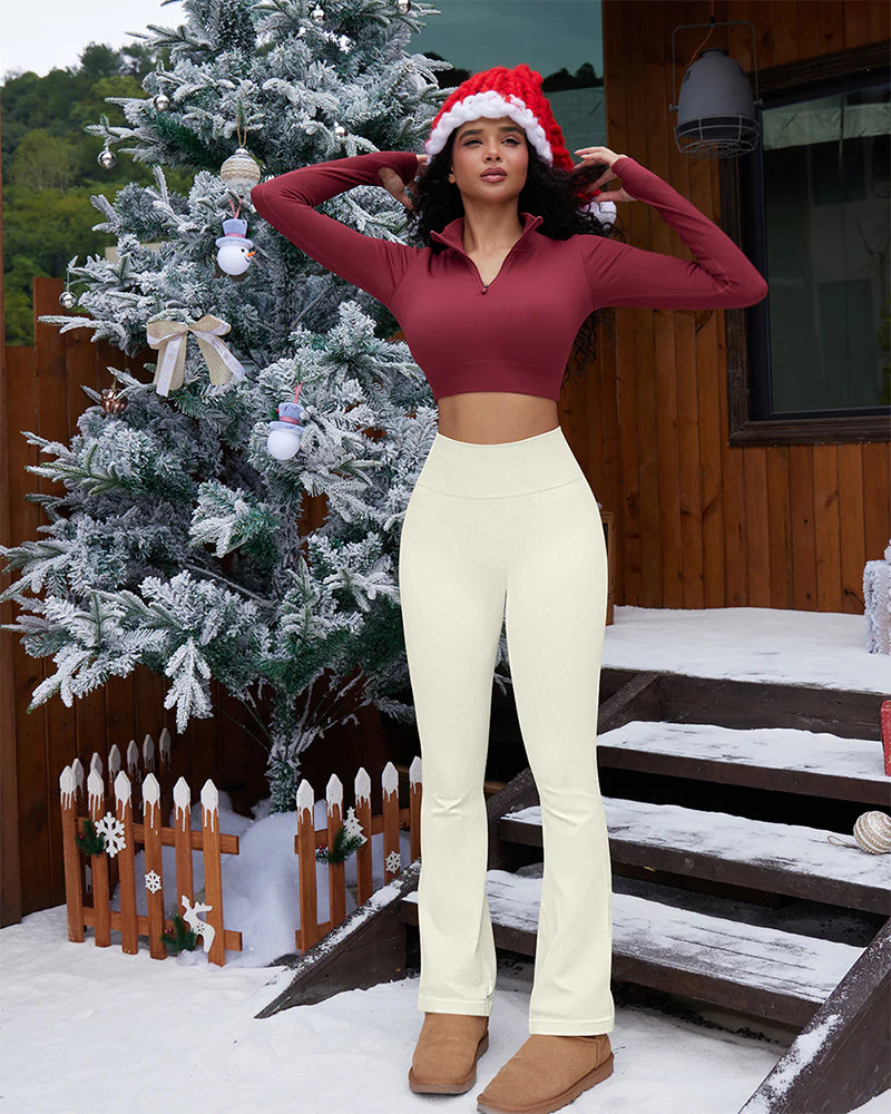 Ribbed Seamless High-Waist Flare Leggings