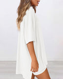 Summer Casual Oversized Lounge Set with Split Hem Shirts & Side Pocket Biker Shorts