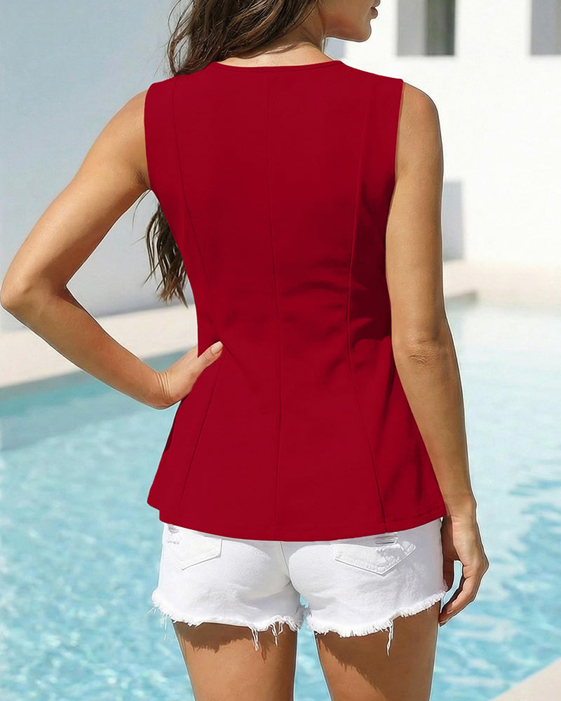 Camisetas sin mangas con cuello redondo y corte peplum ajustado para mujer
