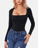 Square Neck Sculpting Bodysuit Second Skin Fit Seamless Thong