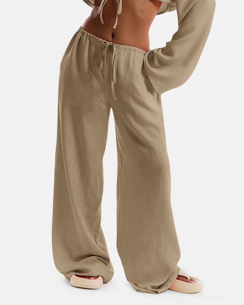 Women's Solid Pocket Pants Wide Leg