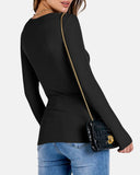 Women Full Length Long Sleeve Rib Knit Slim Fit Tops
