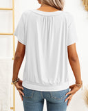 Top fruncido de mujer con cuello de pico holgado