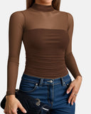 Illusion Mesh Turtleneck Long Sleeve Tummy Control Bodysuit