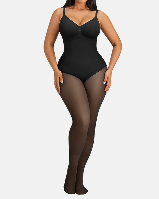 Tummy Control Sheer Tights Bodysuit  Shapewear with Fleece Lined