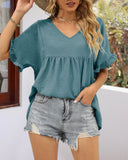 Tops Peplum Babydoll con Cuello en V Casuales y Manga con Volantes