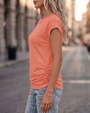 Ruched Cap Short Sleeve  Crew Neck T-shirts