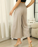 Pantalones Culotte de Lino y Algodón de Cintura Alta y Pierna Ancha para Mujer