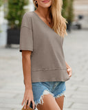 Camiseta de manga corta con cuello en V y ajuste holgado para mujer, de verano