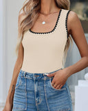 Camisetas sin mangas acanaladas de cuello cuadrado con bloques de color, ajustadas y casuales