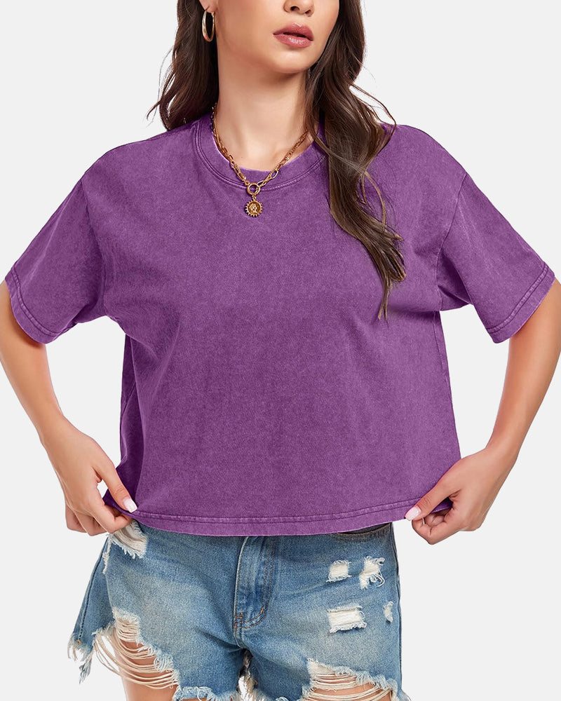 Oversized Vintage Acid Wash Cotton Cropped T Shirts