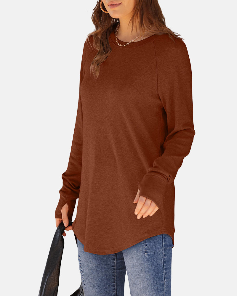 Women Long Sleeve Thumb Hole Crew Neck Tunic Top