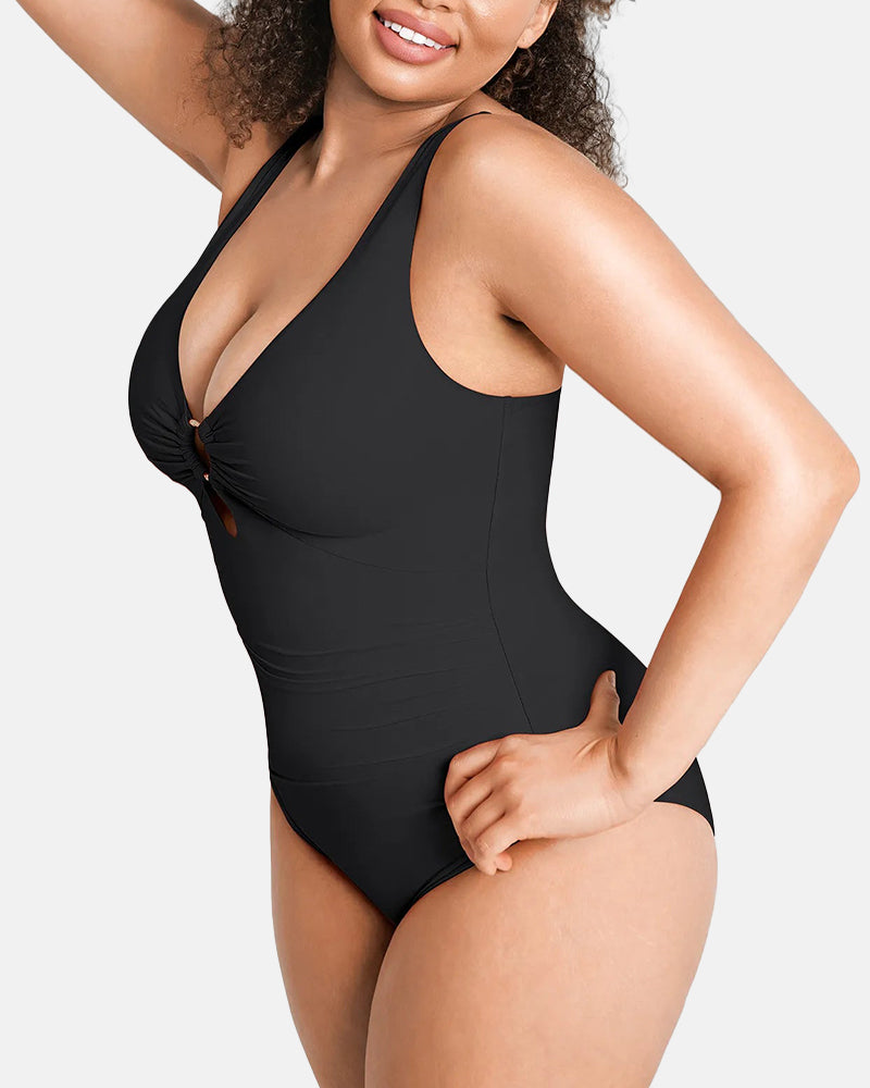 Traje de baño de una pieza con control de abdomen y escote en V profundo