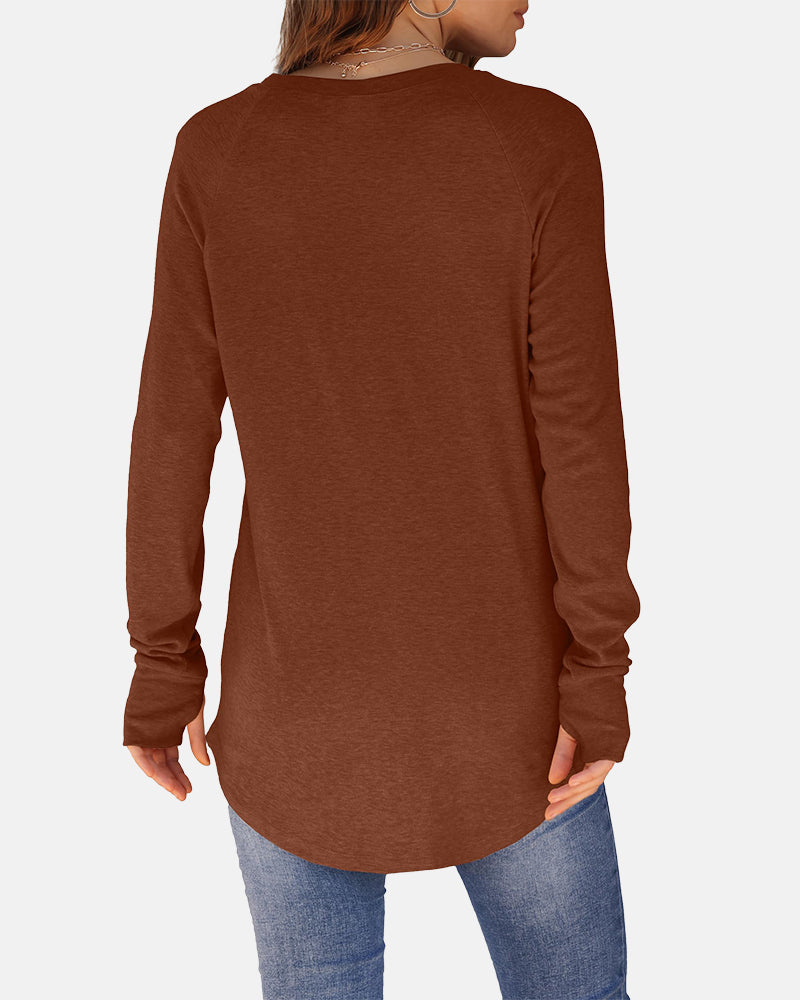Women Long Sleeve Thumb Hole Crew Neck Tunic Top