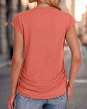 Ruched Cap Short Sleeve  Crew Neck T-shirts