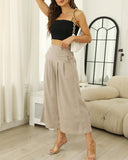 Pantalones Culotte de Lino y Algodón de Cintura Alta y Pierna Ancha para Mujer