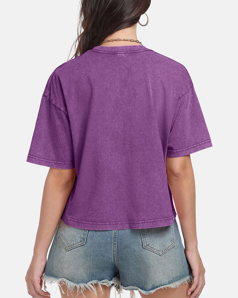 Oversized Vintage Acid Wash Cotton Cropped T Shirts