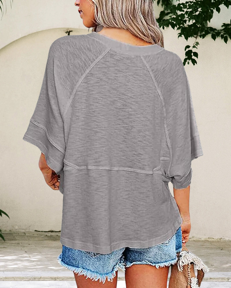 Camisetas de manga murciélago de cuello redondo de color liso