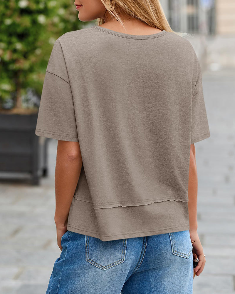 Camiseta de manga corta con cuello en V y ajuste holgado para mujer, de verano
