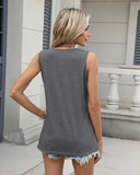 Camiseta sin mangas con cuello en V para mujer, corte holgado, básica