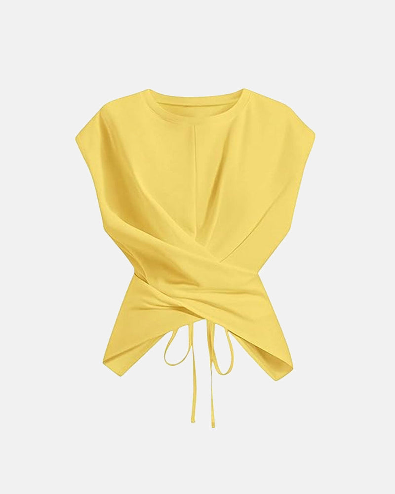 Top cruzado con cintura fruncida y diseño asimétrico de tiras cruzadas en la espalda para mujer