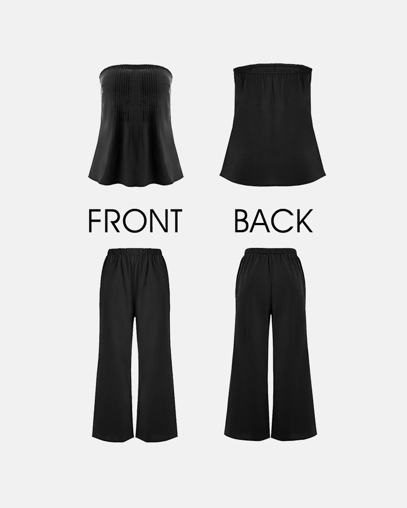 Conjunto de verano de 2 piezas para mujer – Top sin tirantes y pantalón de pierna ancha