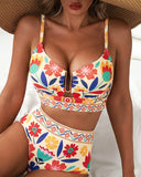 High Waisted U Wire Bikini Set Floral Print Swimsuit