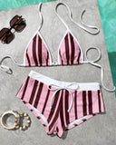 Conjunto de bikini retro de 2 piezas con bloques de color para mujer