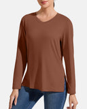 Women’s V-Neck Long Sleeve Casual Top — Loose Fit Basic Tee