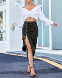 The All-Seasons High Waisted Button Front Denim Skirt