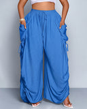 Pantalones de pernera ancha, casuales y de talla grande con ajuste holgado, lazo en la cintura y bolsillos