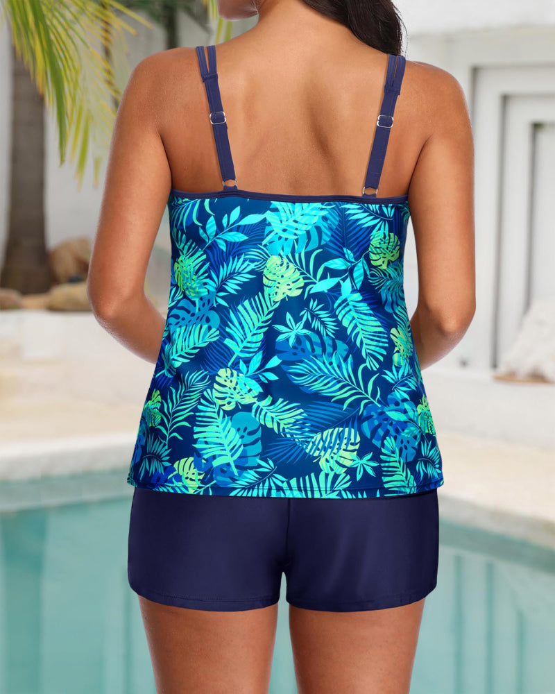 Conjunto de Tankini Deportivo con Control Abdominal y Pantalones Cortos con Bolsillos