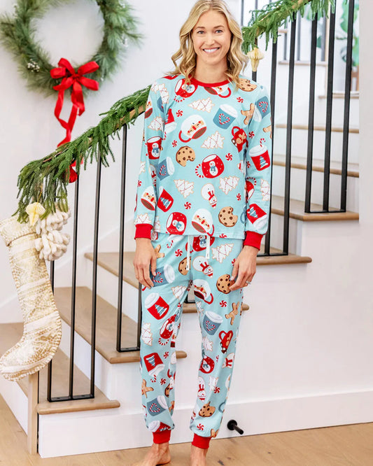 Christmas Family Matching Pajama Sets - Gingerbread Print Blue and Red PJS