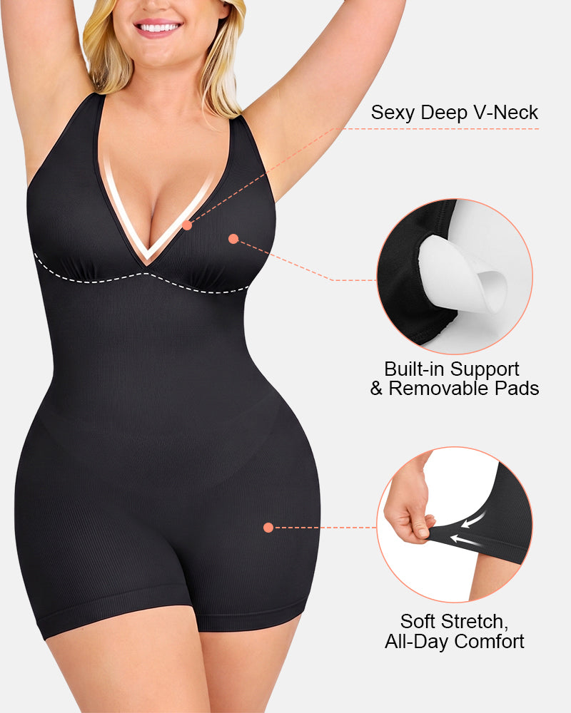 V Neck Sleeveless Short Tummy Control Jumpsuits
