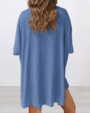 Summer Casual Oversized Lounge Set with Split Hem Shirts & Side Pocket Biker Shorts